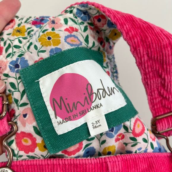 Mini Boden Girls Pink Corduroy Short Overalls 2-3 Years - Picture 4 of 5